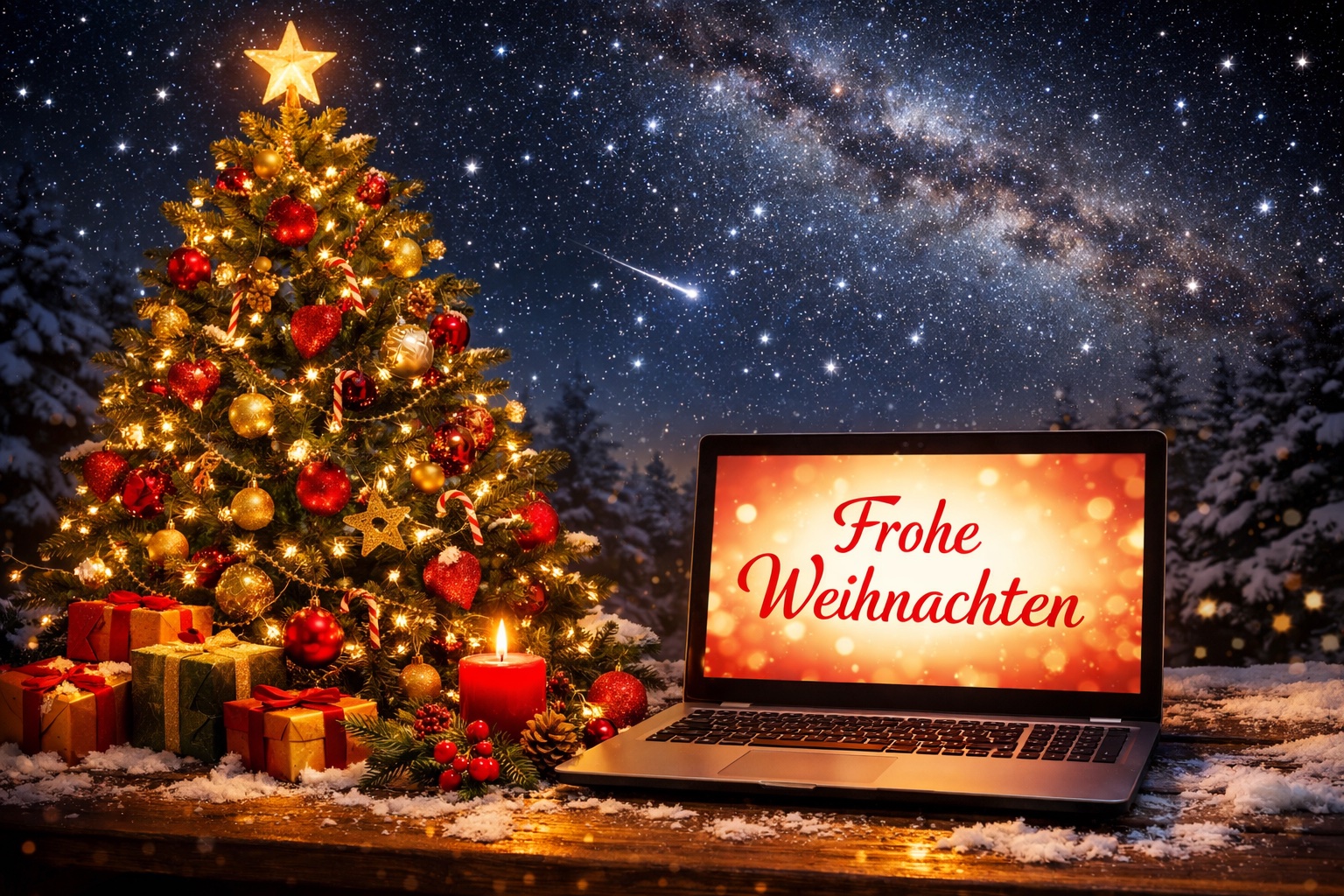 Weihnachtsgruß auf Laptop. KI-generiert. Weihnachtsgruß auf Laptop. KI-generiert.