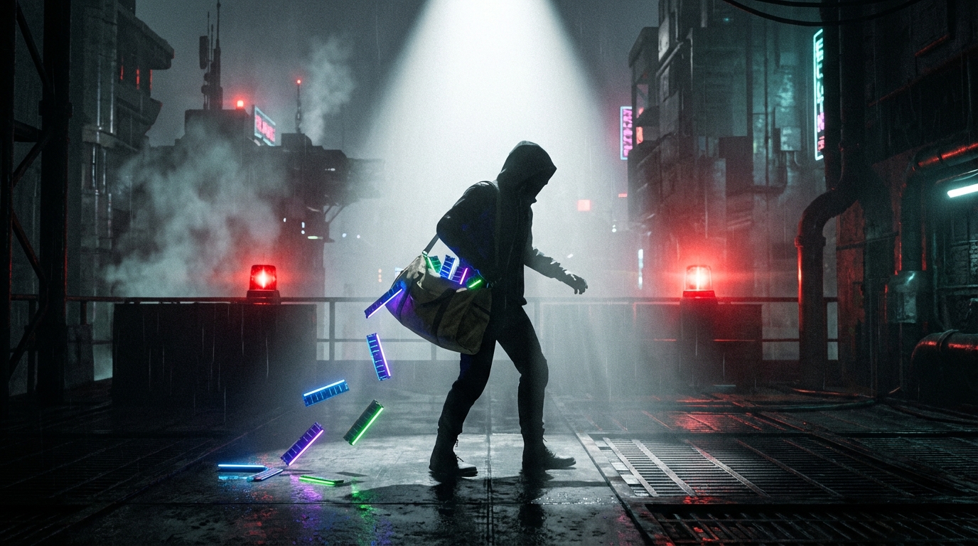 RAM-Dieb auf frischer Tat ertappt. KI-generiert. USB-C Steuerung externer Monitore. KI-generiert.